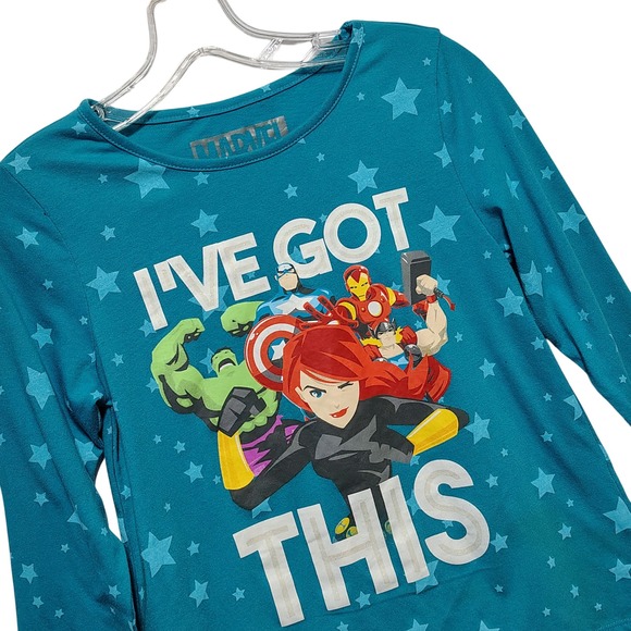 Kids Marvel Avengers I've Got This Long Sleeve Shirt Size XL 14 16 Teal Stars - Picture 2 of 6
